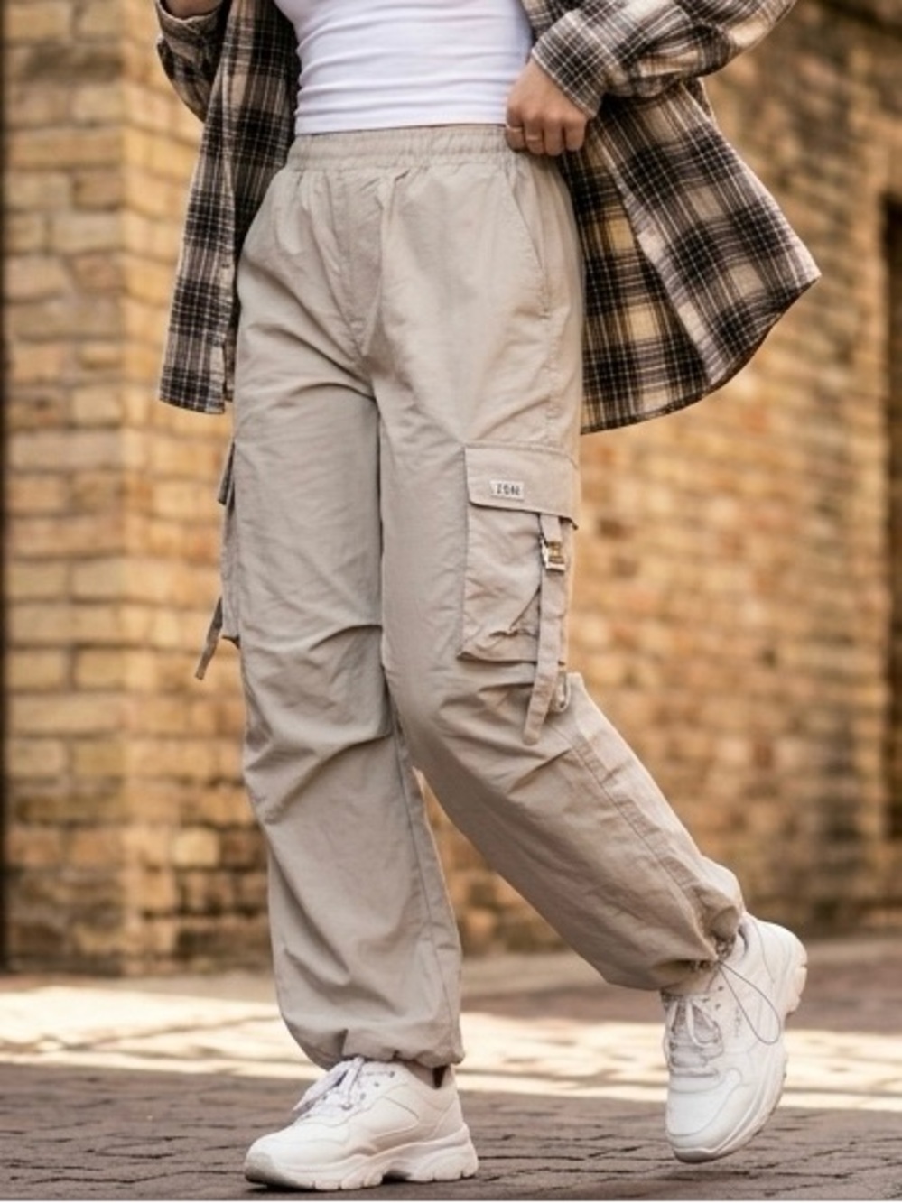 Zara Beige Cargo Pants with Strap Details